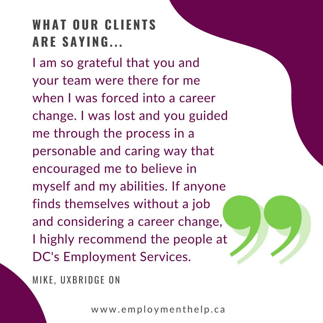 If we can help others, we can help you! employmenthelp.ca
.
.
.
#testimonial #jobhelp #employmentservices #durhamcollege #resume #jobsearch