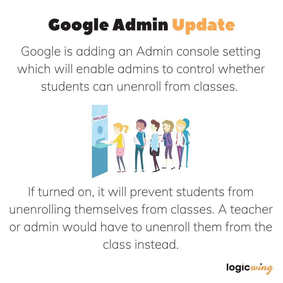 logicwing's tweet photo. Control whether students can unenroll themselves from classes in the Admin Console.

#LiveWorkLearn #LogicWingTips #TeacherTwitter #TeachersofInstagram #GoogleWorkspaceUpdates #GoogleWorkspace #GoogleWorkspaceUpdate #GoogleAdmin #GoogleAdminConsole #GoogleAdminConsoleUpdate https://t.co/m3DKePBca8