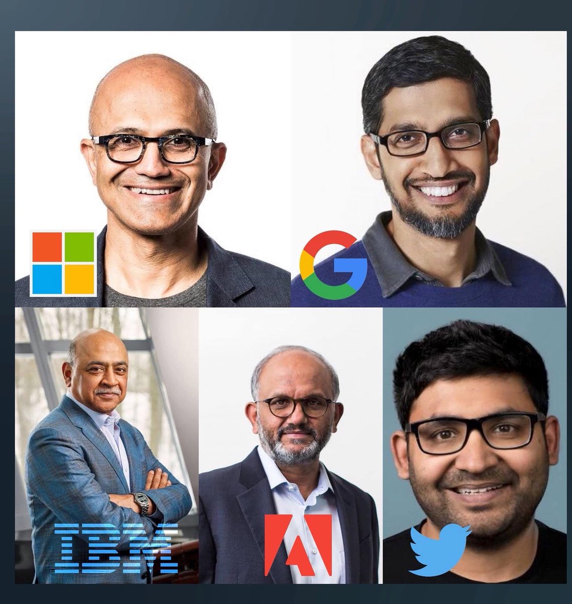 KnowledgeNews4's tweet photo. #Indian Origin Parag Agrawal to take over as CEO of Twitter.

And now: 

#Twitter- #Parag_Agarwal 
#Google - #Sundar_Pichai 
#Microsoft - #Satya_Nadella 
#IBM - #Arvind_Krishna
#Adobe- #Shantanu_Narayen 
VMWare - #Raghu_Raghuram

#GPSC #upsc  #TwitterCEO #Twitter https://t.co/w9yXkoYzbq