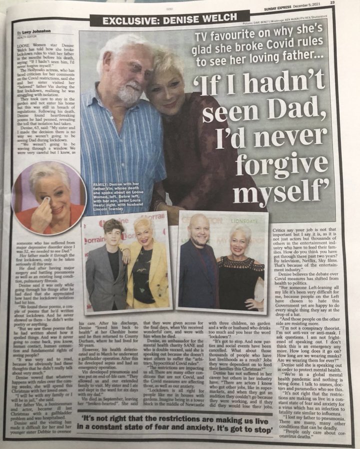 RealDeniseWelch's tweet photo. My article for the @Daily_Express by health editor @thelucyjohnston.
Never again will anyone try keep me from those I love. Especially those in charge who have broken every single rule they forced us to obey. https://t.co/VAcD0DZNxk