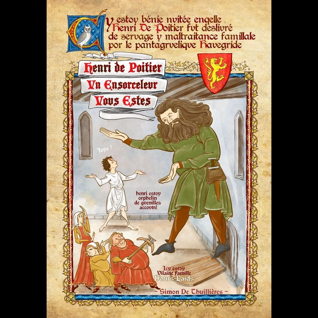 UHP's tweet photo. #LesFansOntDuTalent : Connaissez-vous "Le Codex de Simon de @thuillieres" ? Toute la #PopCulture y est revisitée à la manière d'enluminures du 14ème siècle... Et naturellement, la saga #HarryPotter en fait parti ! #HumourPotterien https://t.co/c9qL1TmZzO