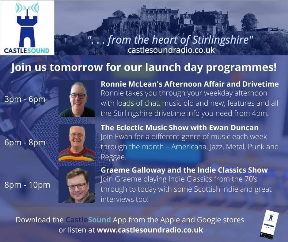 GraemeGalloway's tweet image. It’s on tomorrow! Join us tomorrow at 3pm on castlesoundradio.co.uk or download the app on Apple and Android.
Got loads of great interviews and music over the next few weeks including @GlenMatlock tomorrow at 8pm!