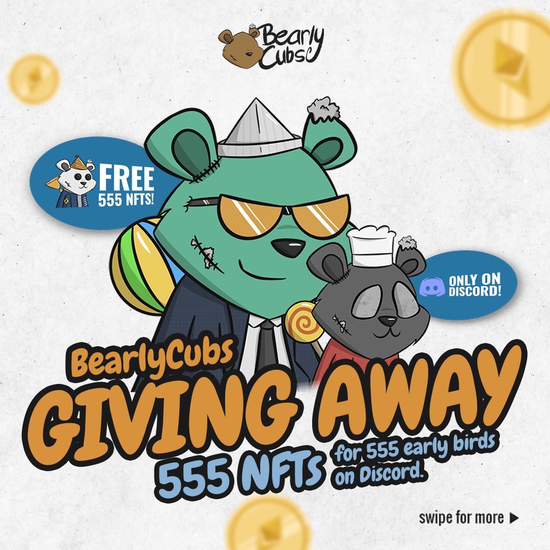 bearlycubs's tweet photo. Whats good, cubs?! 🐻

Its a honour to announce that we will give 555 NFTs for free! No raffle, all draws. All you have to do is just follow the rules and send your wallet address to redeem 1 BearlyCubs NFT each. https://t.co/EdzRghp5Xr