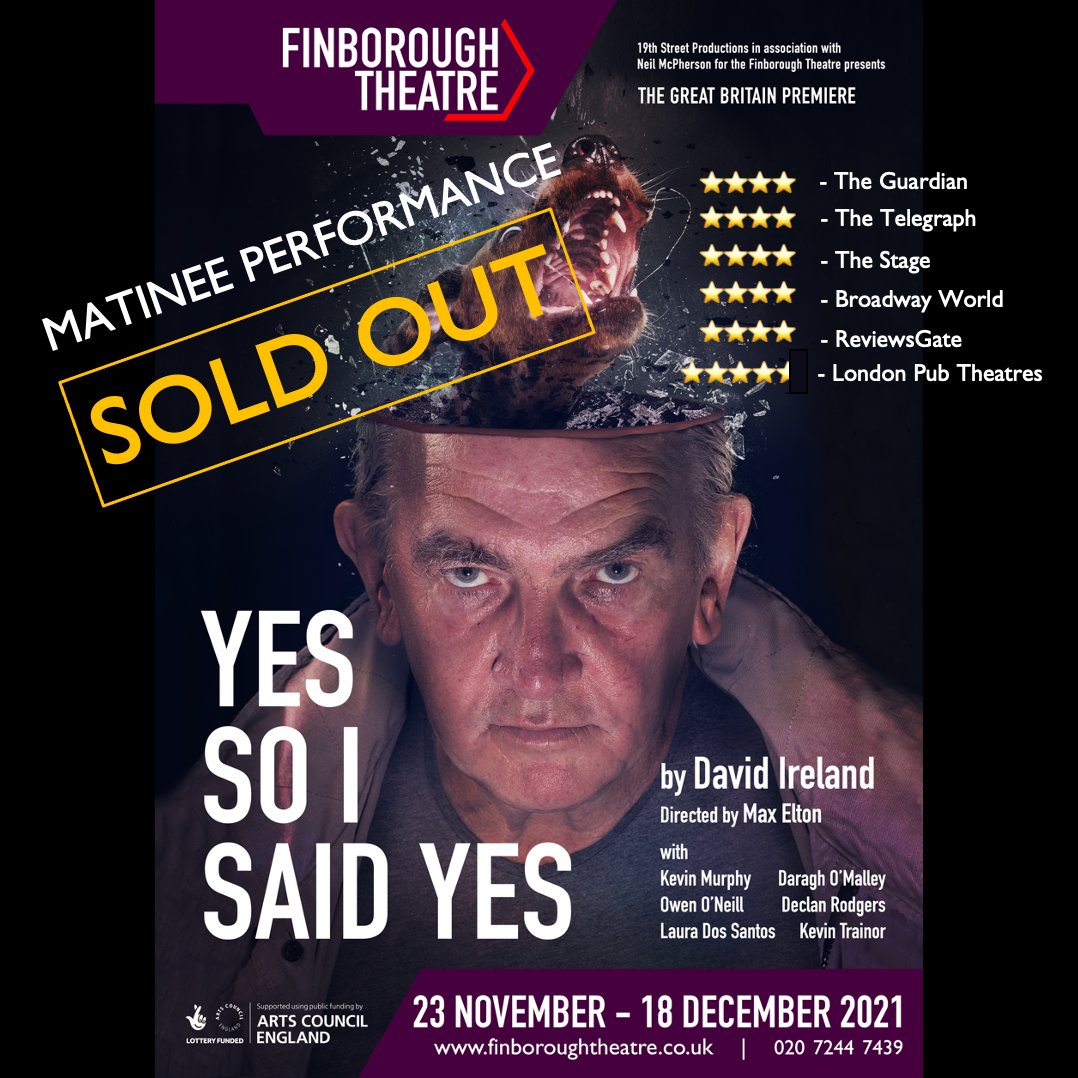 YesPlay2022's tweet image. We are SOLD-OUT again for today's matinee of YES SO I SAID YES by #DavidIreland

We run @finborough until 18 Dec, book your tickets here: bit.ly/2Wrc1p1

A surreal, ferocious, black comedy set in #northernireland 

#theatre #offwestend