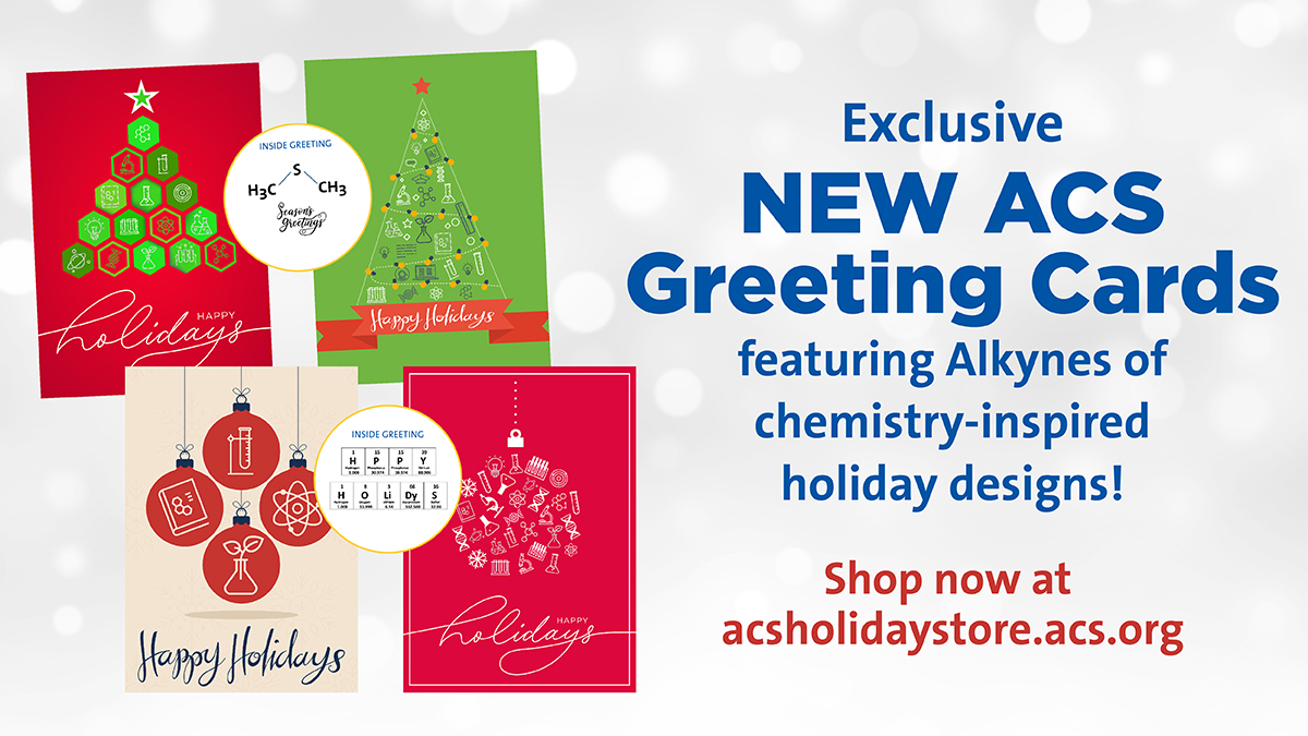AmerChemSociety's tweet photo. โก Get charged up for the Exclusive NEW ACS Greeting Cards ๐ featuring Alkynes of chemistry-inspired holiday designs that your students, staff, or loved ones will positively adore! Shop the #ACSStore today at https://t.co/dcI4aKOgPq
#chemistry #PeriodicTable #TableofElements https://t.co/TMPjj2UImz