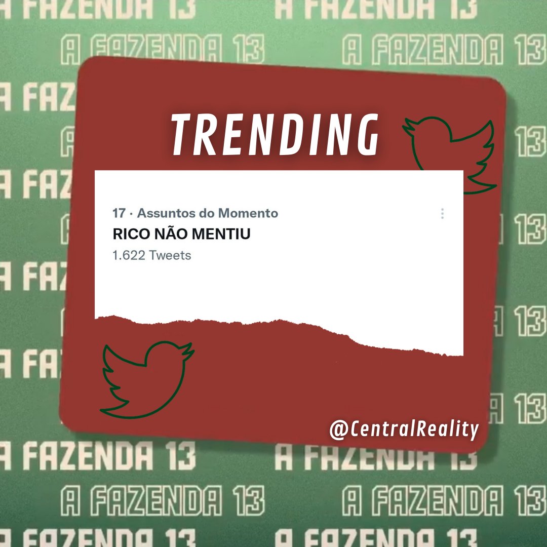 centralreality's tweet photo. "RICO NÃO MENTIU" está entre os assuntos mais comentados do twitter. #AFazenda https://t.co/YxyLCReGEY