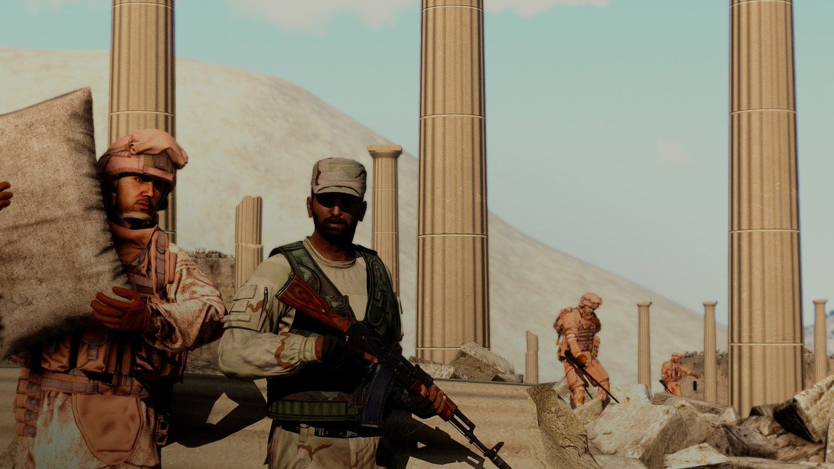 Russian sappers aid Syrian Army forces in demining and EOD operations in Palmyra, Syria, 2016.

Russian intervention in the Syrian civil war was a major stepping stone toward the preservation and reinforcement of the then-faltering Assad regime. #Arma3 #arma3photography