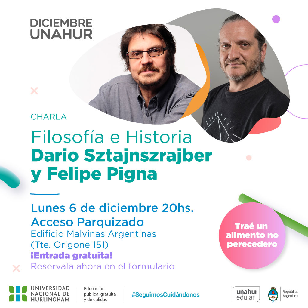 unahurlingham's tweet photo. MAÑANA 20hs recibimos a @sztajnszrajber  y @FelipePigna en las actividades #DiciembreUnahur🟣
🏃Todavía estás a tiempo de anotarte para reservar tu lugar en este formulario ✍️https://t.co/jJasJquxTh
 ¡Entrada gratuita! Recordá traer un alimento no perecedero. Los/las esperamos🤩 https://t.co/ZpMzi0YZ8e