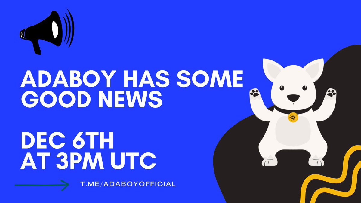 BscNew_'s tweet photo. ADABoy | #ADABoyToken has some good news tomorrow Dec 6th at 3PM UTC! ๐
๐นADABoy is 4 months old and has never stopped delivering!
๐นThis news can be the biggest one yet #NFA #DYOR
Check out their telegram for more info:
https://t.co/2s8vCvSJCR https://t.co/uX3E0FOy1a