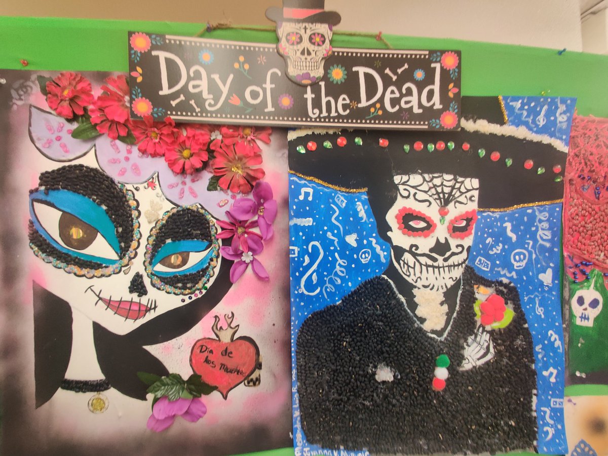 RomanHamidan's tweet photo. While on my learning walks last week, I was blown away by the artwork created by Mrs. Sillas' Spanish students. "Day of the Dead" multimedia art created with traditional Latin American materials. @RossRebelsEPISD https://t.co/s8kOfQnGdW