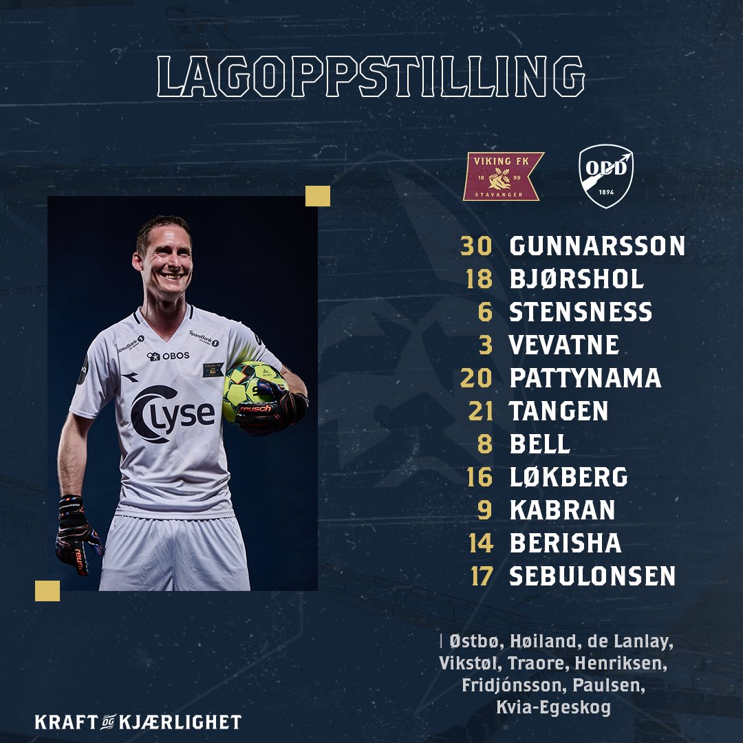 vikingfotball's tweet photo. 📋 | Her er dagens utvalgte🤩
Gunnarsson – Bjørshol, Stensness, Vevatne, Pattynama – Nilsen Tangen, Bell, Løkberg – Sebulonsen, Berisha (K), Kabran
#VIKODD | #Eliteserien https://t.co/gNhpCRtwyJ