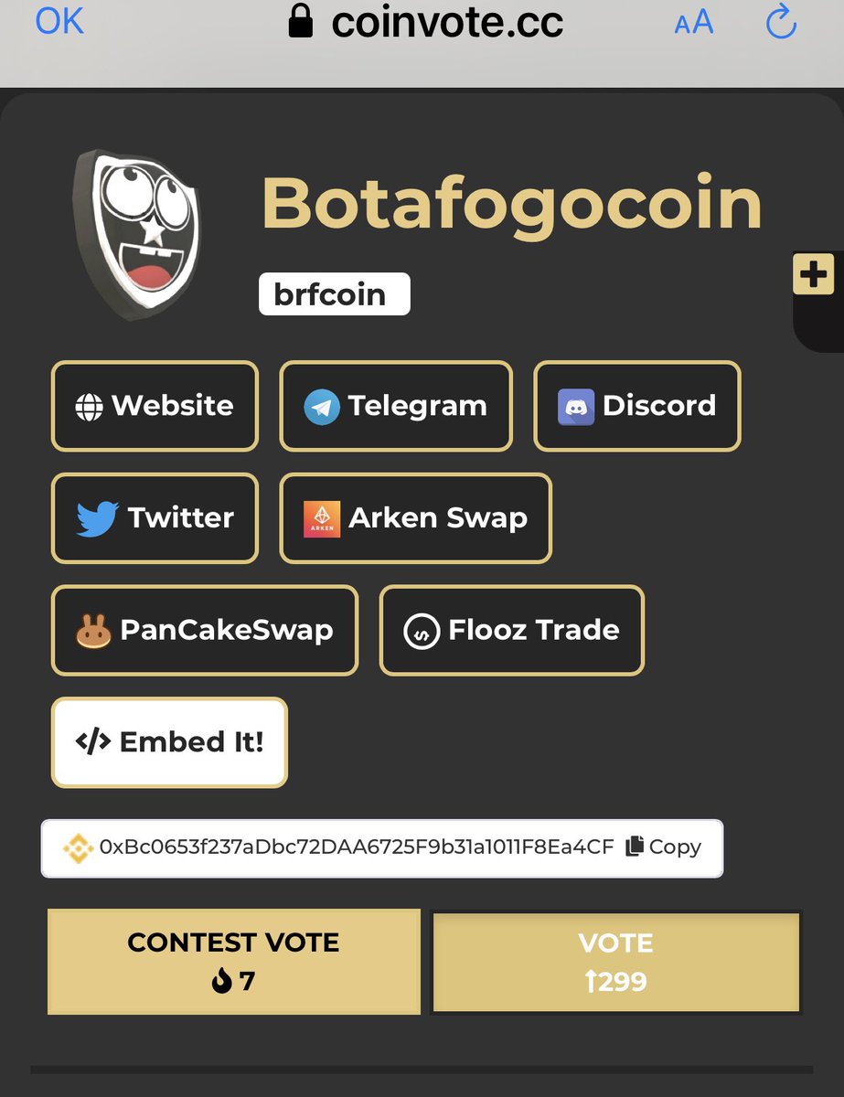 botafogocoin's tweet photo. Giveaway 🎁 10,000,000 coins 🪙 to 4 random people, all you need to do is vote 🗳 on the contest vote ( ends 48 hours) https://t.co/UR2GrS1Jof https://t.co/Scv4PQqcCn