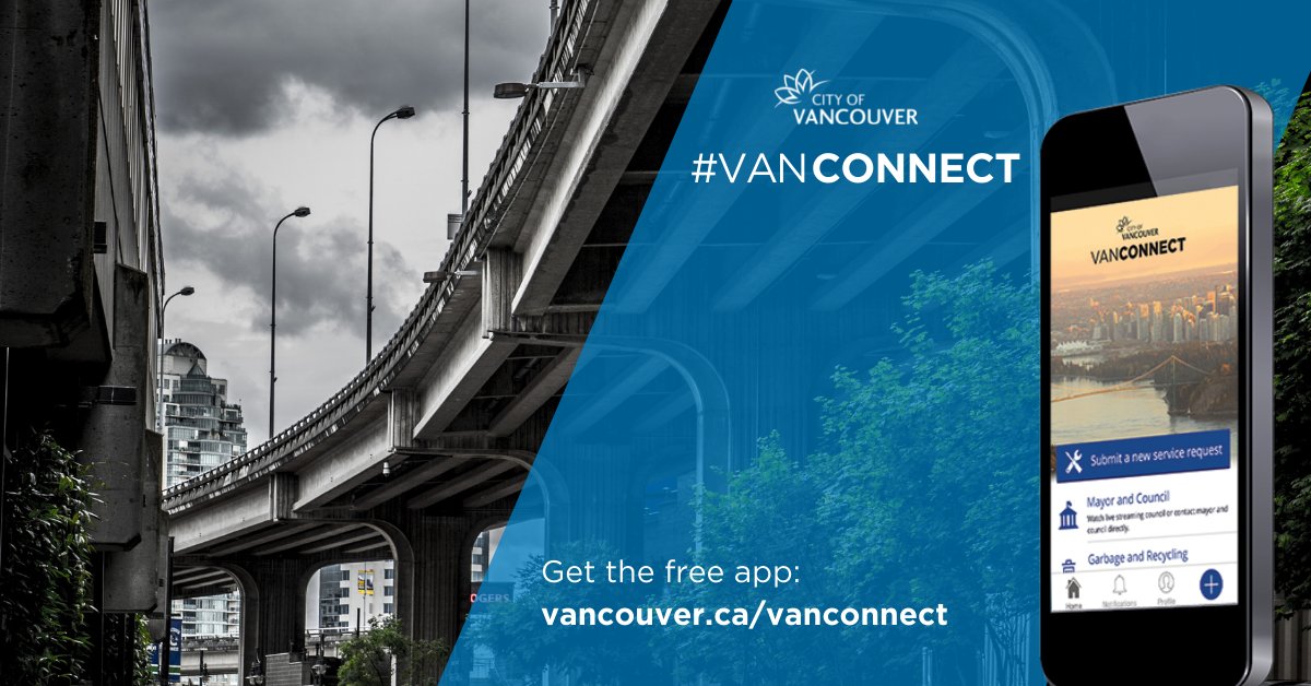 CityofVancouver's tweet photo. See a pothole? Broken street light? Report it in our #VanConnect App ➡️ https://t.co/UUvxR5gAKK https://t.co/vwPkKif3iS