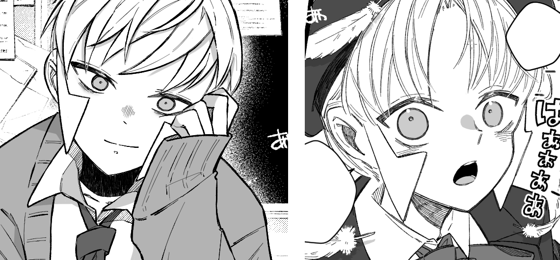 ※ぱろ絵 今回お借りした背景素材に雰囲気なるべく合わせるためにいつもの鼻の影の線を描く描き方してみたけど自分の絵柄のぽ絵は塗った方がなんかいい気がするかもっていう比較(とても長い説明)