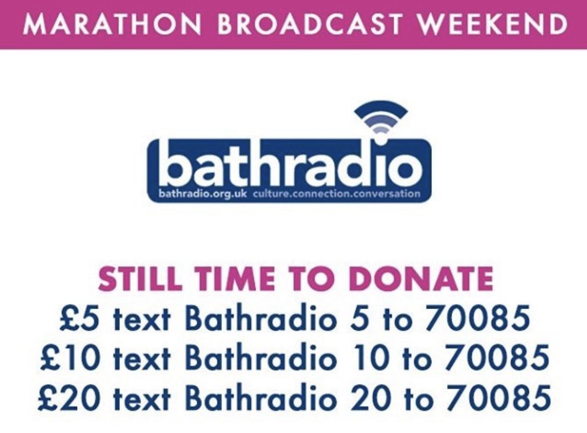 Here’s how to donate to our #marathonbroadweekend… or just click: justgiving.com/crowdfunding/b… thank you! 🙏 More great live shows on air now until 10pm…! #bathradio