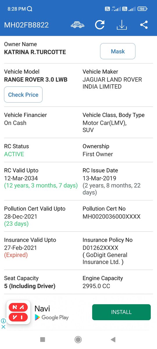 Vivek82dGn's tweet photo. @IKatrinaKaf # Pls check your car insurance really expired. https://t.co/A6YILrYeDh