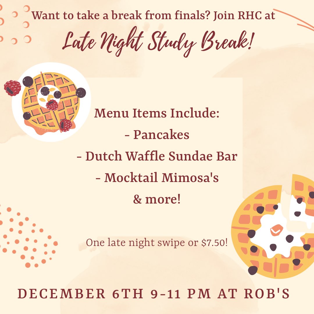 uaRHPB's tweet photo. Join us tomorrow night at Rob’s to enjoy some great food and take a break from finals! https://t.co/K673LtnHOv