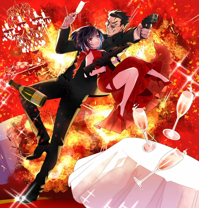 夏灯様&amp;夢羽九様のオリジナル楽曲「Unlucky Breaker」イラストを担当させていただきました!!格好良くて強いお二人のタッグをぜひご覧ください!夏灯様 夢羽九様  