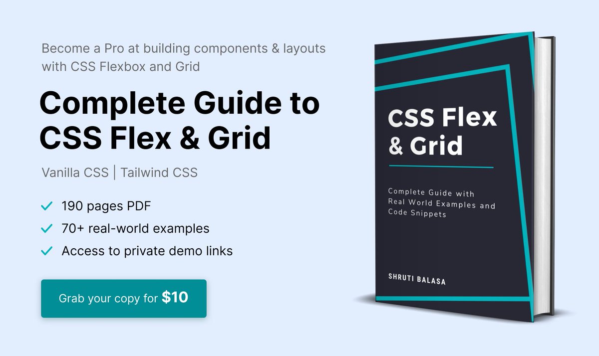 Khushboo Verma (@khushbooverma_) on Twitter photo 🥳 Giveaway Alert! 🥳
We're 35K strong now and as promised, I'm giving away 1 FREE copy of <a href="/shrutibalasa/">Shruti Balasa</a>'s e-book "The Complete Guide to CSS Flex & Grid"!
✅To participate, follow me, like and retweet this tweet. Winner will be announced on Friday! 🎉 🥳 Giveaway Alert! 🥳
We're 35K strong now and as promised, I'm giving away 1 FREE copy of <a href="/shrutibalasa/">Shruti Balasa</a>'s e-book "The Complete Guide to CSS Flex & Grid"!
✅To participate, follow me, like and retweet this tweet. Winner will be announced on Friday! 🎉
