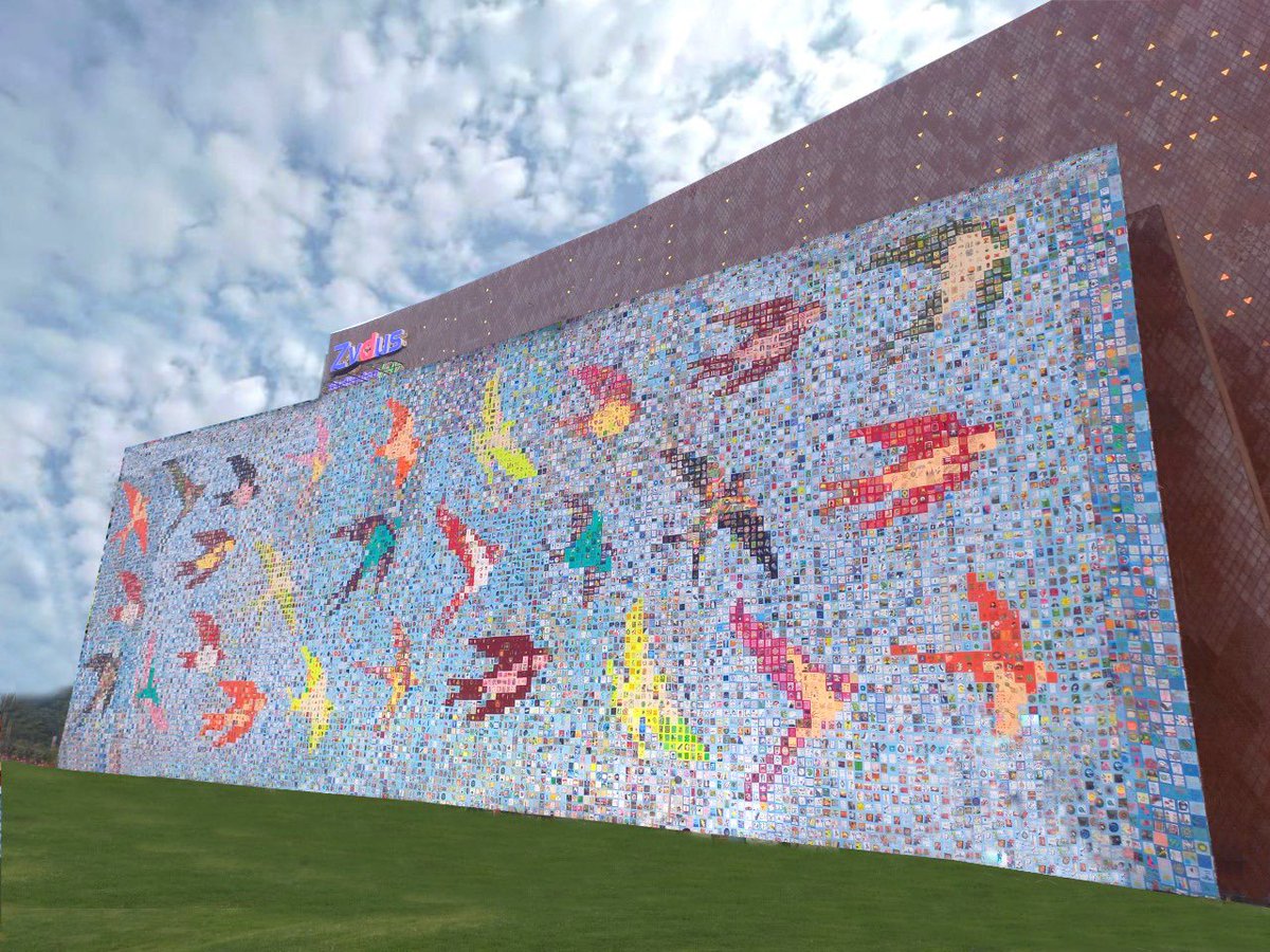 ZydusUniverse's tweet photo. 25000 contributions, 15000 unique expressions, an expanse of 22000 sq ft...Together We Fly, the largest, hand stitched quilting art unveiled as a tribute to Corona warriors at the Zydus Corporate Park #togetherwefly #IndiaFightsCorona @CMOGuj #coronawarriors https://t.co/lgoySdFkxL