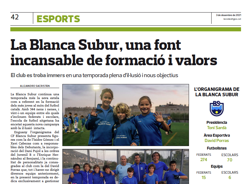 lecodesitges's tweet photo. NOMÉS A L’EDICIÓ EN PAPER I @iQuiosc 

La Blanca Subur, una font incansable de formació i valors. El club es troba immers en una temporada plena d’il·lusió i nous objectius.

▶️ https://t.co/YV0yVQ7tiJ

#Sitges
@cfblancasub https://t.co/VOFlZ9zV2V