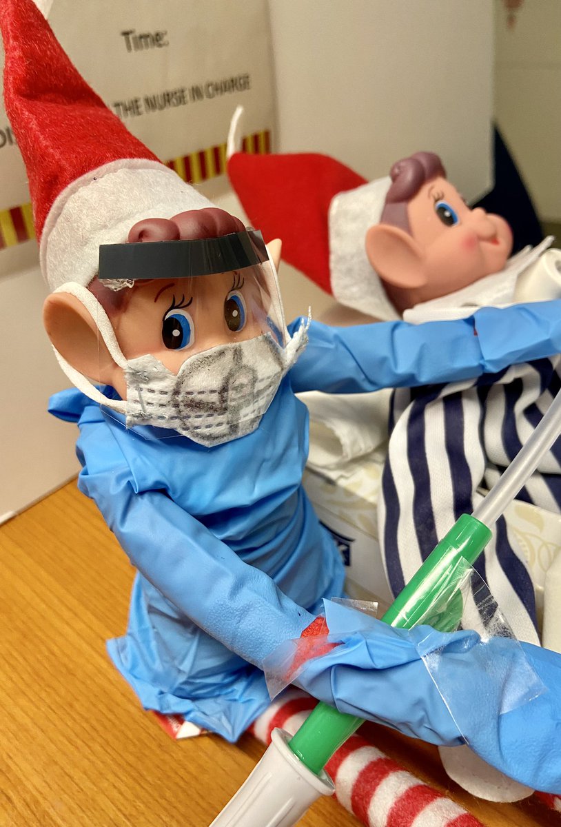 ali13hall's tweet photo. Meanwhile on Ward 8, Snowflake Elf ended up on the good list. Elfie Elfkin, with a tracheotomy, needed some physio and suction an AGP. So Snowflake put up an isolation pod, and did a fabulous job. Alas Buddy, we noted taking selfies, adorned the staff board 😱🤣. @LancsHospPaeds https://t.co/bR1bcEruy1