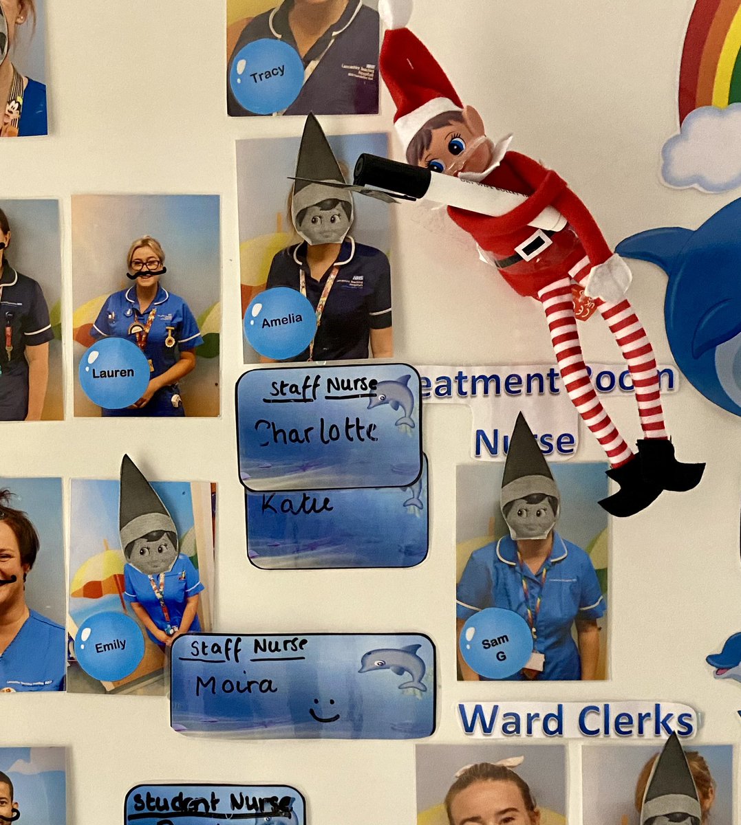 Meanwhile on Ward 8, Snowflake Elf ended up on the good list. Elfie Elfkin, with a tracheotomy, needed some physio and suction an AGP. So Snowflake put up an isolation pod, and did a fabulous job. Alas Buddy, we noted taking selfies, adorned the staff board 😱🤣. <a href="/LancsHospPaeds/">Paediatrics</a>