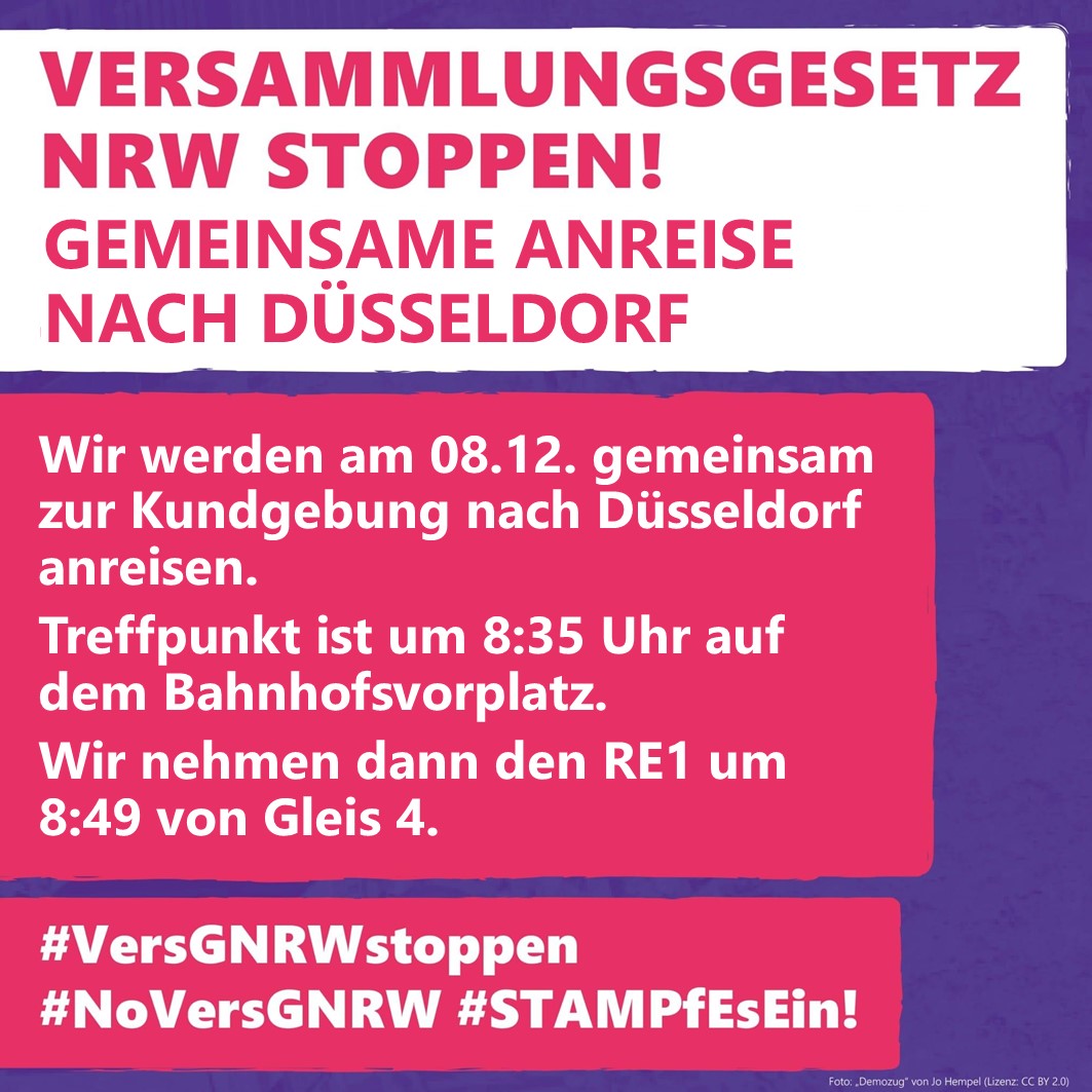 VersGStoppenK's tweet photo. Mitteoch geht es noch ein letztes Mal vorm Jahresende auf die Straße! Wir fahren gemeinsam nach Düsseldorf. Treffpunkt ist der Bahnhofsvorplatz um 8.35 Uhr. 

Nur der frühe Vogel stoppt den Grundrechteabbau!

#versgnrwstoppen #noversgnrw #STAMPfEsEin https://t.co/3mbt7uATIA