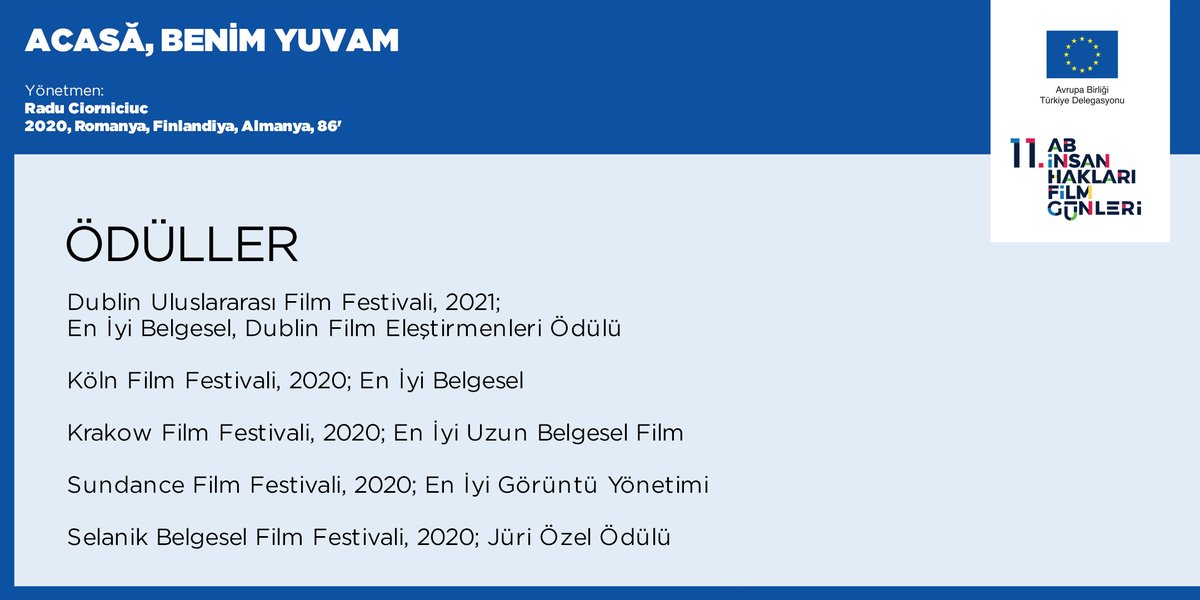 Perde, 10 Aralık'ta insan hakları için açılacak. Ücretsiz çevrimiçi gösterimler 10-19 Aralık'ta festivalscope.com’da!
ACASĂ, BENİM YUVAM filmi hakkında detaylı bilgi için: avrupa.info.tr/tr/acasa-benim…
#ABİnsanHaklarıFilmGünleri