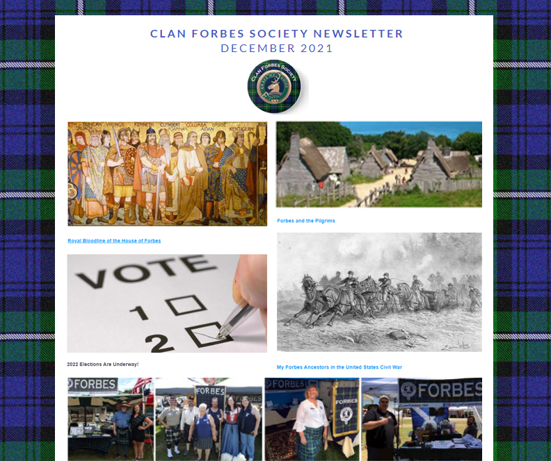 ClanForbes1's tweet photo. The Clan Forbes Society Newsletter for December 2021 is now posted! https://t.co/7TqlP4USmg #clanforbes #clanforbessociety #lonach #gracemeguide #castleforbes #forbeshistory #forbes https://t.co/tJMsXetdL5