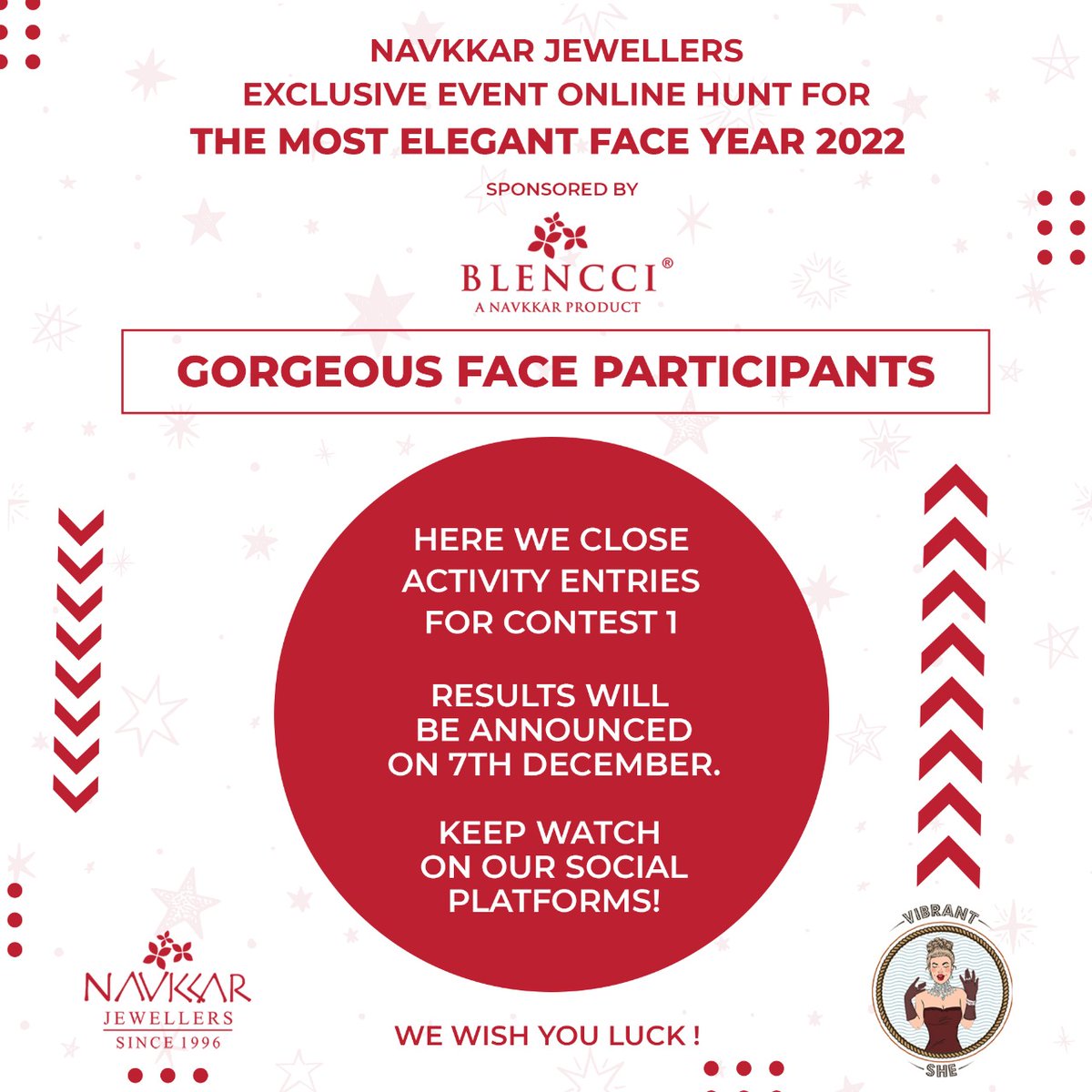 navkkarjeweller's tweet photo. Here we close the activity entries for contest 1 of Gorgeous Face. Results will be announced on 7th december. keep watch on our social platforms. We wish you luck! 

#navkkarjewellers #blencci #thesilverstore #stylewithmuskanjain #festivalbonanza #jewellery #vibrantshe #contest https://t.co/zK2thr4KJV