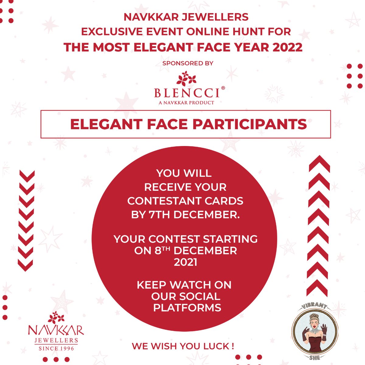 navkkarjeweller's tweet photo. If you are a Elegant Face participant then lease note that you will receive contetsant cards by 7th December. Contest starting 8th December 2021. We wish you luck!

#navkkarjewellers #blencci #thesilverstore #stylewithmuskanjain #festivalbonanza #jewellery #vibrantshe #contest https://t.co/omR94wKVHP