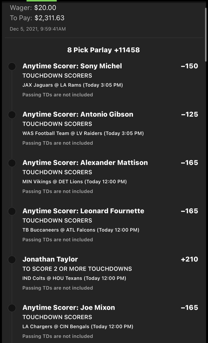 ParlayDoc's tweet photo. Super long shot one with Taylor 2TD and Mitchell and Connor cut off from the screenshot +11458 for some degeneracy https://t.co/HrdAI9qMP7