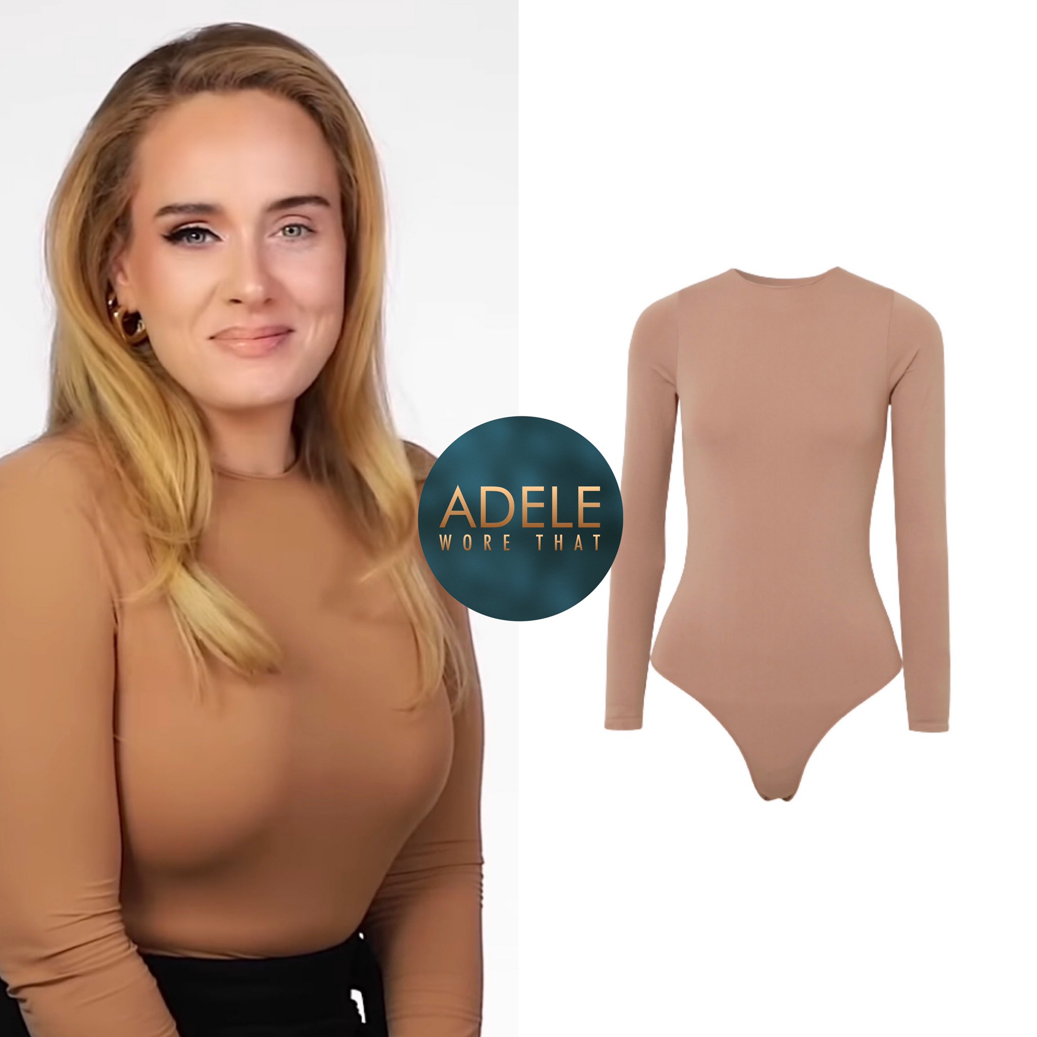 Adele Wore That on X: 2|12|2021 @adele appeared on a video with  @nikkietutorials for her Power of Make Up series Adele wore the essential  long sleeve thong bodysuit in beige by @skims £
