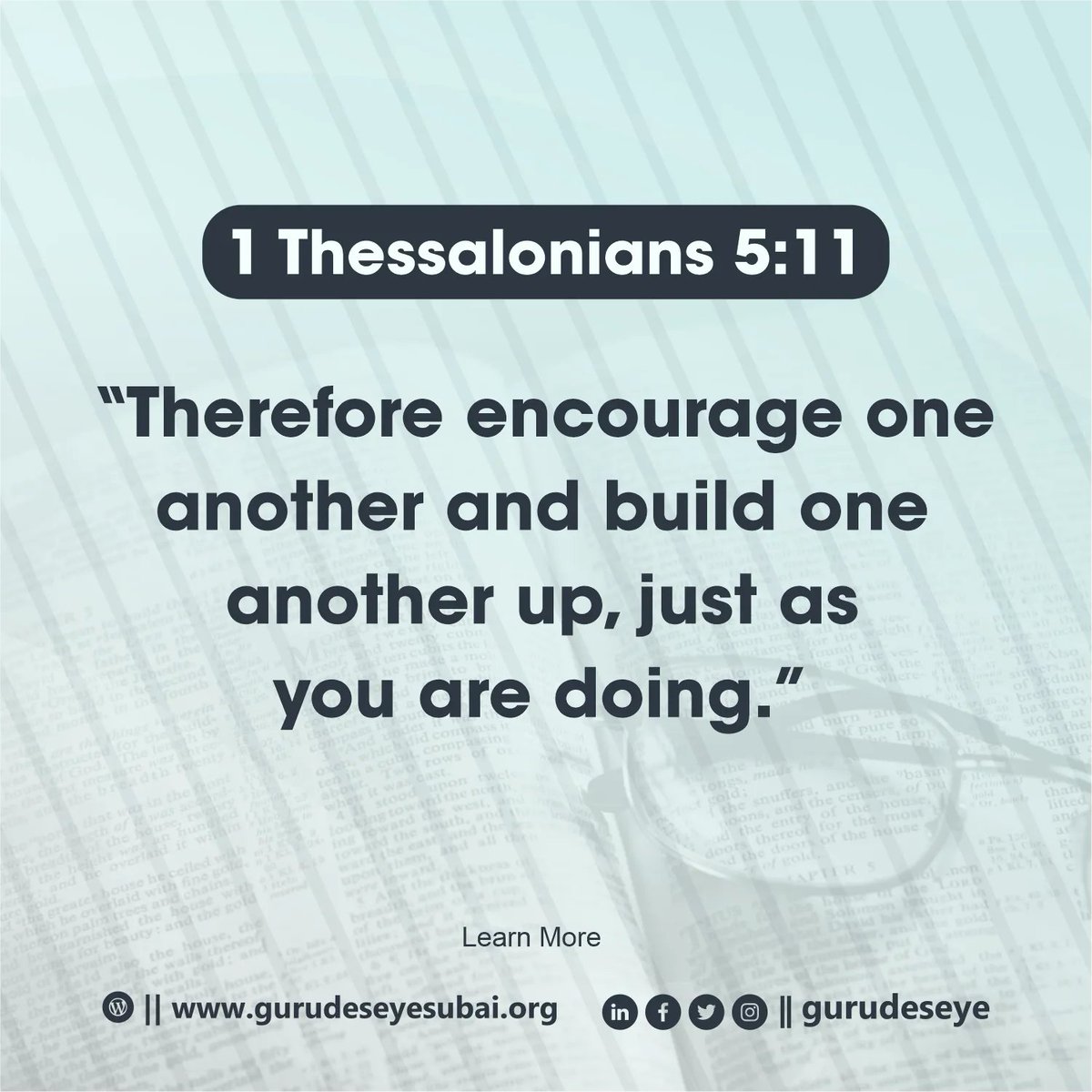 GuruDeseyeSubai's tweet photo. “Therefore encourage one another and build one another up, just as you are doing.”
1 Thessalonians 5:11:
.
.
.
.
#lordjesus #salvationsunday #holyspirit #christ #alwayspray #madeinjesus #bibleverse #scripture #gospel #holybible #christians #worship #dailybible #sermon #thebible https://t.co/xL5P4nROBY