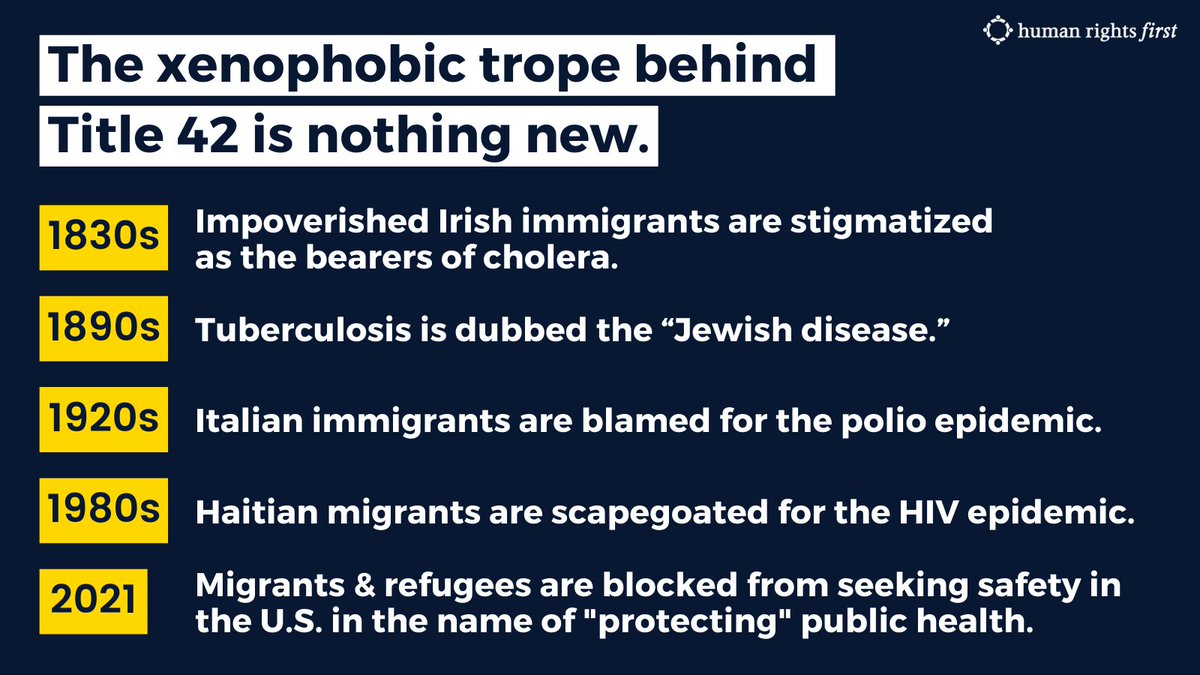 humanrights1st's tweet photo. It's time to bring America's long history of painting migrants & refugees as vectors of disease to a close.
Now is the time: #EndTitle 42 & #WelcomeWithDignity https://t.co/SsbPvRaRG8