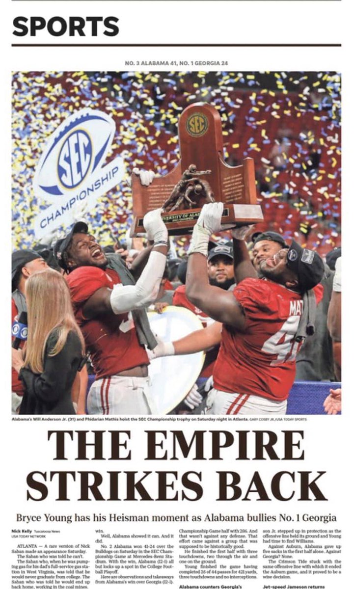 AlabamaNati0n's tweet photo. How's that for a front page?? #SECCHAMPS 🏆 https://t.co/bjOHkfT7SQ