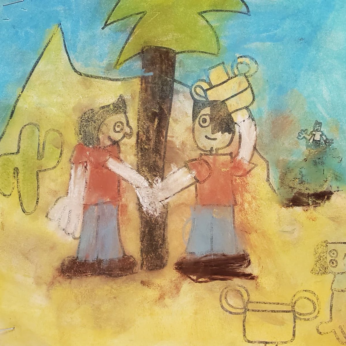 OAP_ART's tweet photo. 1st grade artists learned all about Diego Rivera. Sudents drew people in profile helping each other, just like #DiegoRivera !  Afterwards students used sentence starters to help them write about their artwork. 
@oapetersonNISD @NISDFineArts https://t.co/07463OuozD