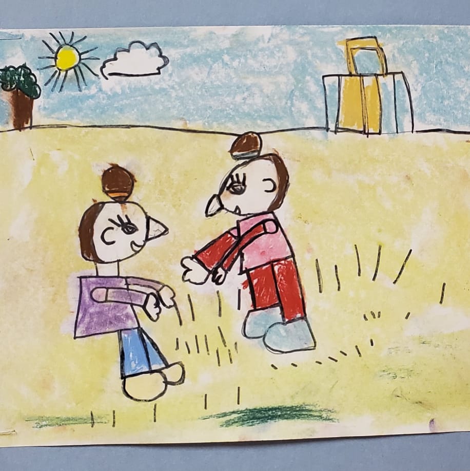 OAP_ART's tweet photo. 1st grade artists learned all about Diego Rivera. Sudents drew people in profile helping each other, just like #DiegoRivera !  Afterwards students used sentence starters to help them write about their artwork. 
@oapetersonNISD @NISDFineArts https://t.co/07463OuozD