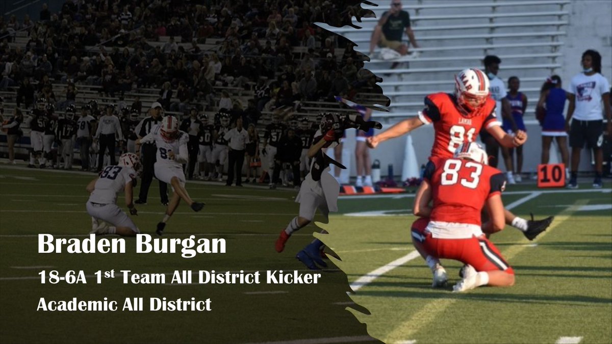 Congrats to <a href="/braden_burgan/">Braden Burgan</a>  for being selected 1st Team All District Kicker and Academic All District! Congrats Braden! <a href="/HISDAthletics/">Houston ISD Athletics & UIL Academics</a> <a href="/LamarHS/">Lamar High School</a> <a href="/lamarlifeonline/">Lamar Life</a> <a href="/vypehouston/">VYPE Houston</a> <a href="/HoustonChronHS/">Houston Chronicle High School Sports</a>