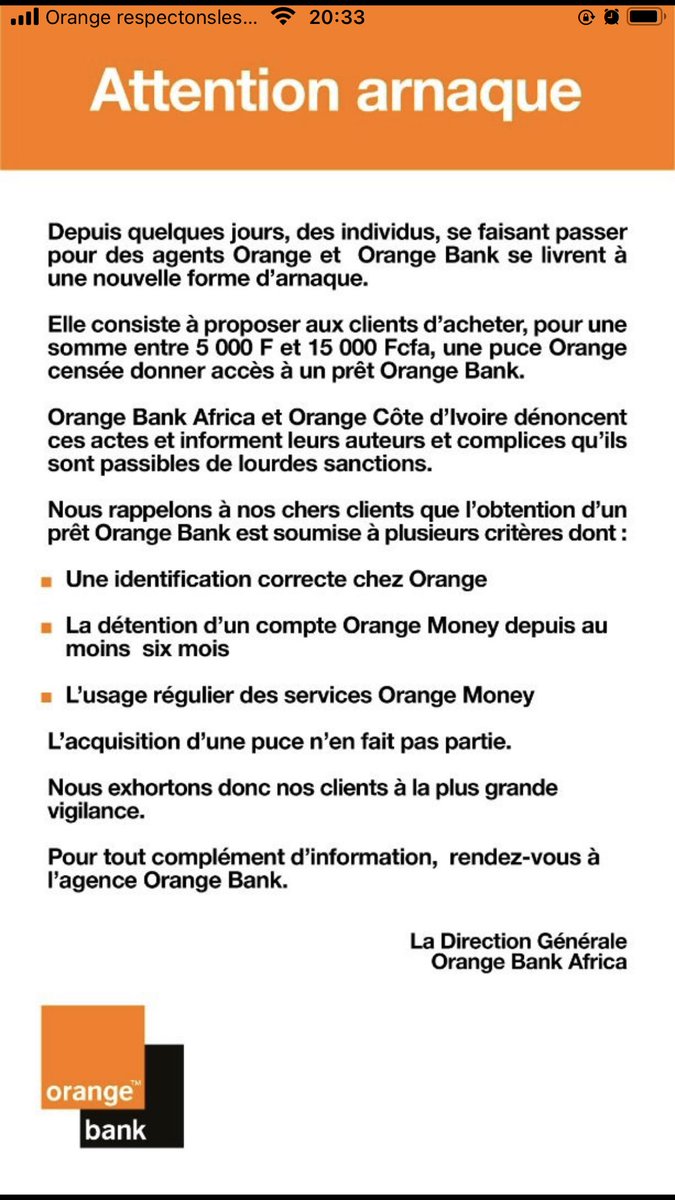 OlivensteinCou1's tweet photo. Attention arnaque. #OrangeBank #OrangeCI https://t.co/m27nxEC8hk
