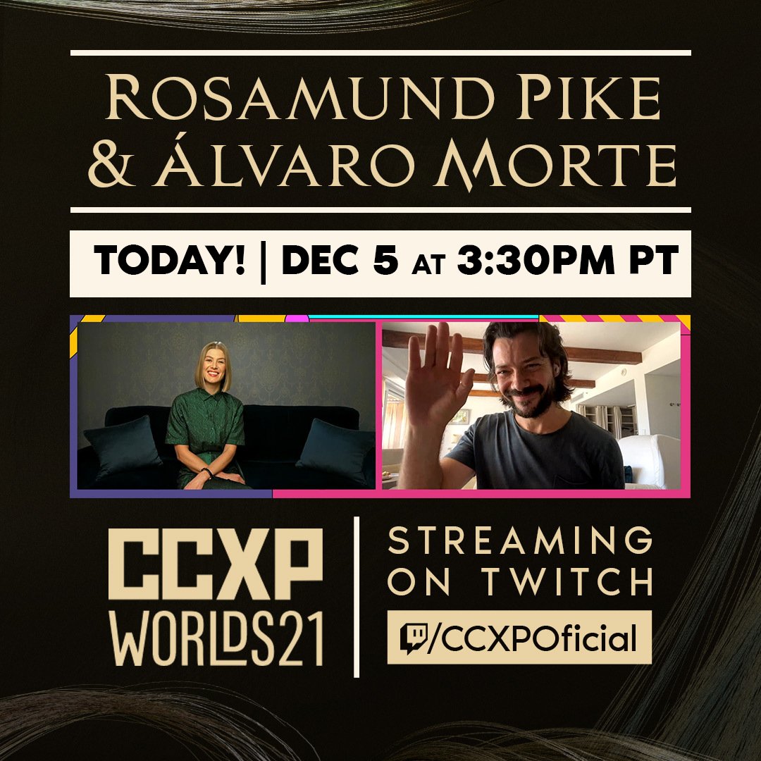 TheWheelOfTime's tweet image. It's almost time! Will you be tuning in to see Rosamund Pike and @AlvaroMorte during today's @PrimeVideo Panel at #CCXPWorlds?

Tune in here for free &amp;gt;&amp;gt; twitch.tv/ccxpoficial