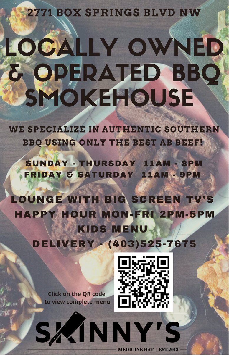 toddcooksfood's tweet photo. Dine in, pick up or delivery are all available #medhat #bbq #brisket #albertabeef #smokedmeat #burgers #kidsmenu #familydining #teammeals #lounge #draftbeer #poutine #party #caterer https://t.co/MWiQC4DVXG