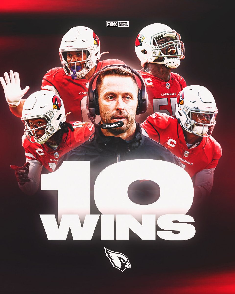 NFLonFOX's tweet photo. The first team to reach the 10-win mark this season: The @AZCardinals 🔥🔥

#RedSea https://t.co/EA4NH6bAOO