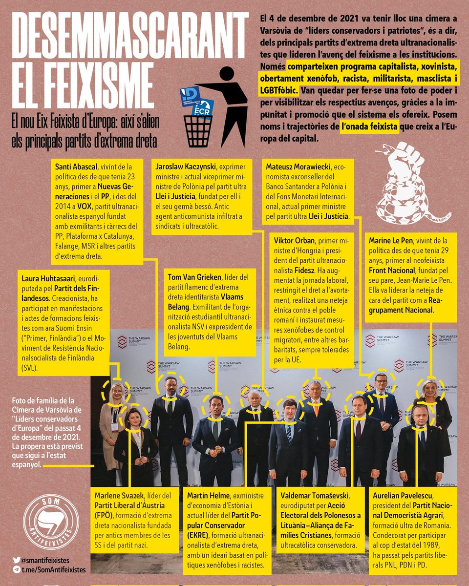 🔍 REPORTATGE: El nou Eix Feixista d'Europa. Com s'alia l'extrema dreta en aquest cicle de crisi capitalista? Coneixem el nostre enemic de classe. #WarsawSummit
⬛ Difon aquest reportatge arreu. 
🟥 Dona suport al teu col·lectiu antifa local.
#SomAntifeixistes 🏴🚩👊🏻