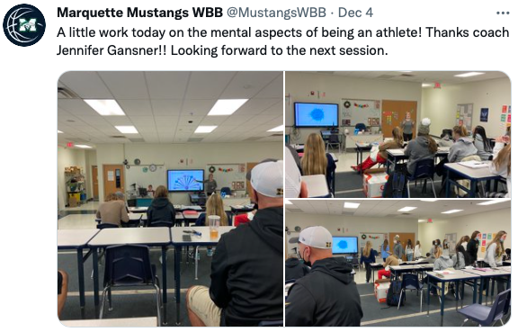 JenSiessOnAir's tweet photo. Look out women's HS basketball teams -  @MustangsWBB at @MarquetteStangs is leveling up their MENTAL game ... because it's a SKILL! 
#OptimumOwnership was a great session and looking forward to the next💙🏀💚
#MineToDefine #KnowItNameItOwnItChangeIt https://t.co/dTmqP7GZS4