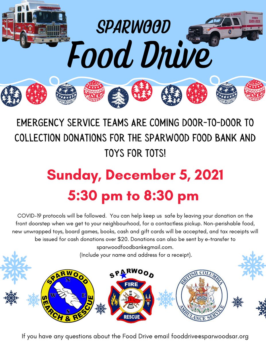 It's almost time for the Food Drive in <a href="/SparwoodBC/">District of Sparwood</a> so have your donations ready and we'll see you in a few hours!!