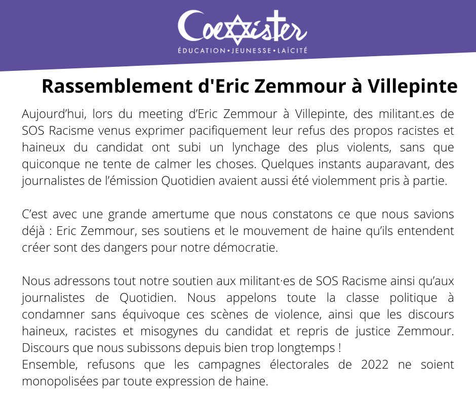 Tout notre soutien à <a href="/SOS_Racisme/">SOS Racisme</a> et <a href="/Qofficiel/">Quotidien</a> !