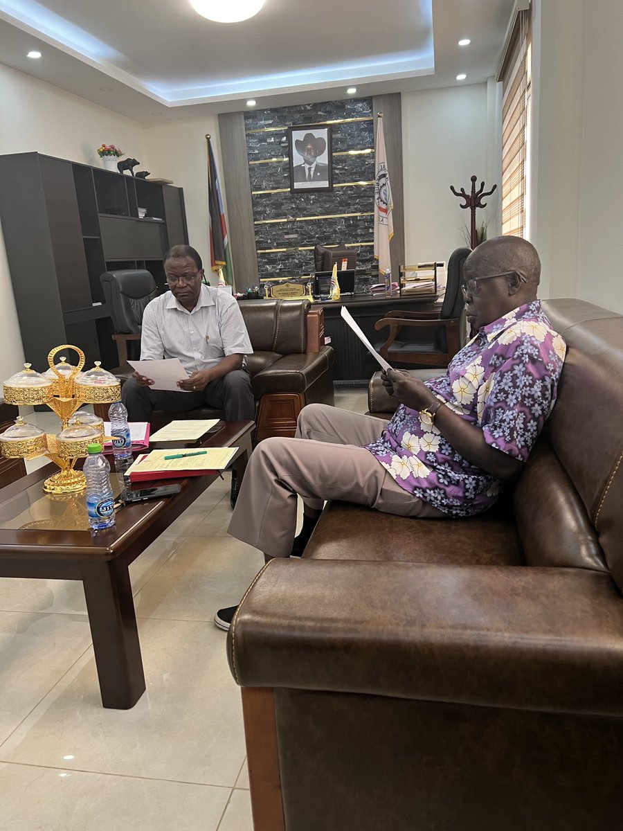 In my office this weekend with Mr. Albino Chol Thiik, Commissioner for Domestic Taxes, taking stock of developments in the Domestic Tax Revenue Division and agreeing on priorities for the coming week