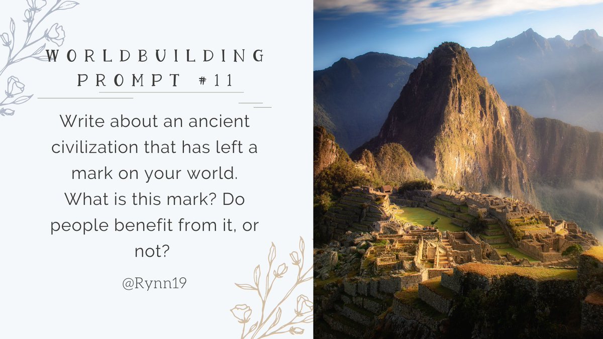 Rynn19's tweet photo. For real-world examples think about Ancient Greece, Ancient Egypt, Ancient Rome, etc. History can help make your setting feel more real.

#worldbuildingprompt #worldbuilding #WorldEmber #WorldAnvil #WritingCommunity https://t.co/cS6I3Ar3Xz